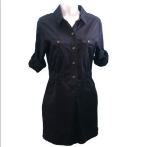 ANN TAYLOR LOFT BLACK DRESS • ELASTIC WAIST • 3/4 SLEEVE • POCKETS • sz S